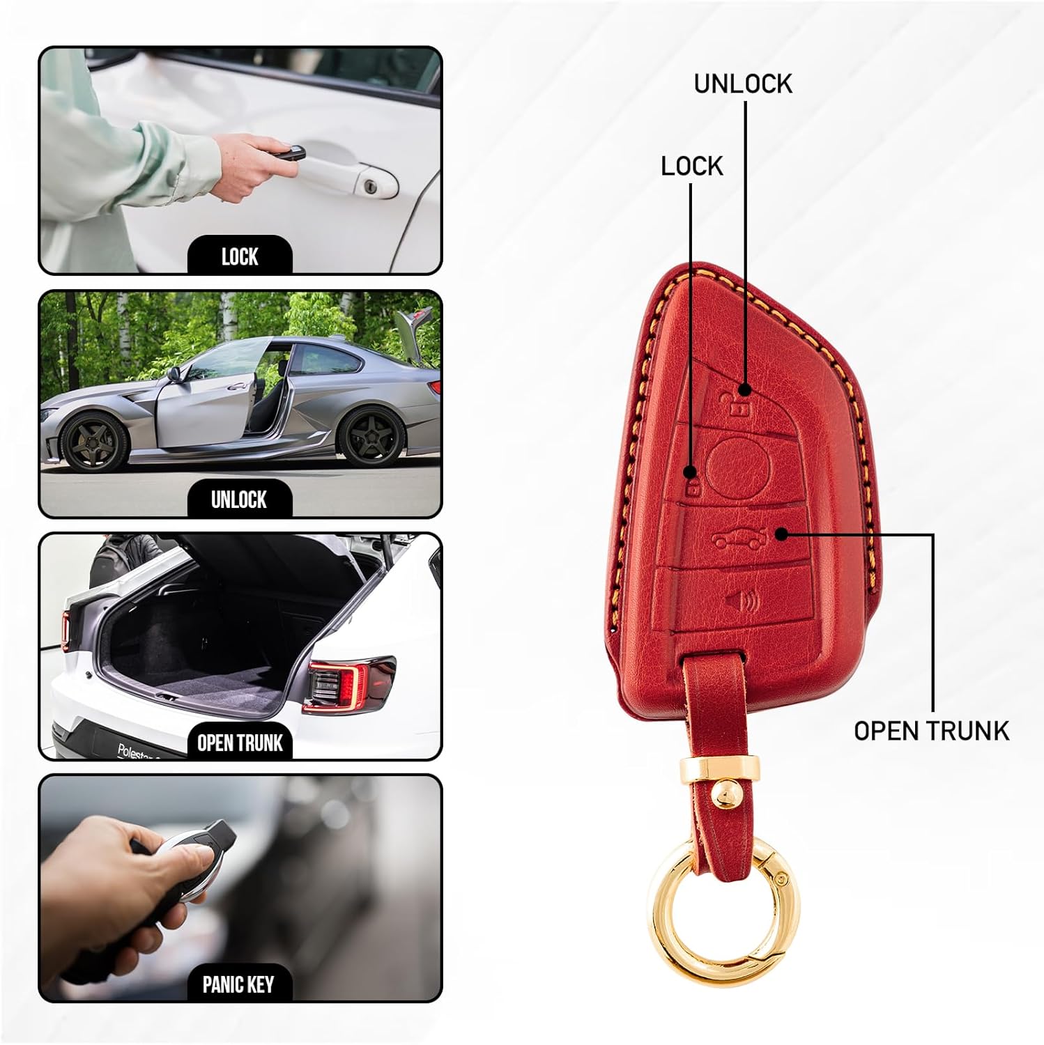 T&T GADGETS Funda protectora de cuero para llaves de automóvil, protección completa, compatible con BMW 2 5 6 7 Series X1 X2 X3 X5 X6 GT