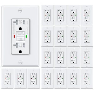 ELECTECK Paquete de 20 salidas GFCI de 20 amperios, resistentes a manipulaciones, receptáculos GFI de autoprueba con indicador LED, interruptor de ELECTECK Paquete de 20 salidas GFCI de 20 amperios, resistentes a manipulaciones, receptáculos GFI de autoprueba con indicador LED, interruptor de