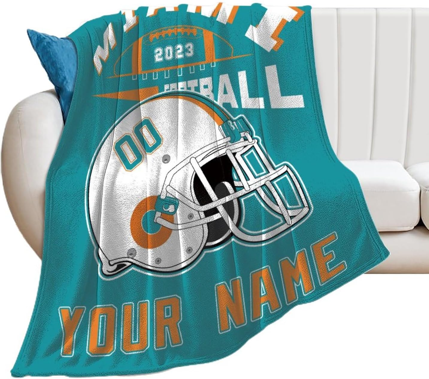 Manta de Miami con número de nombre, personalizable, regalos para fanáticos del fútbol para hombres, mujeres y niños