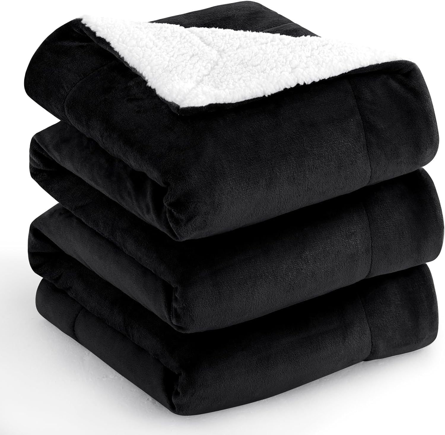 Aisbo Manta cálida Queen  Manta reversible de franela Sherpa extra gruesa color negro para cama grande tamaño Queen, manta de invierno de felpa