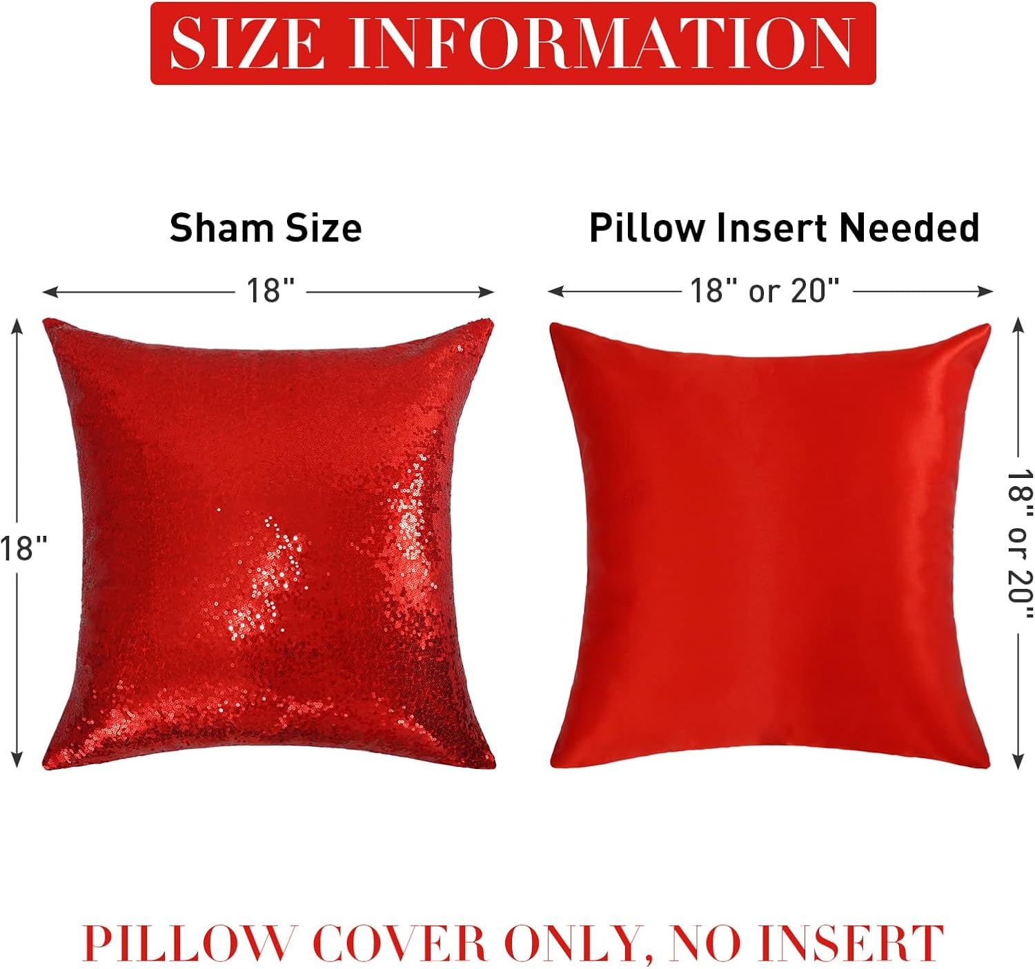 SquarePie Juego de 4 fundas de almohada de lentejuelas, 18 x 18 pulgadas, fundas de almohada decorativas rojas, fundas de cojín cuadradas brillantes