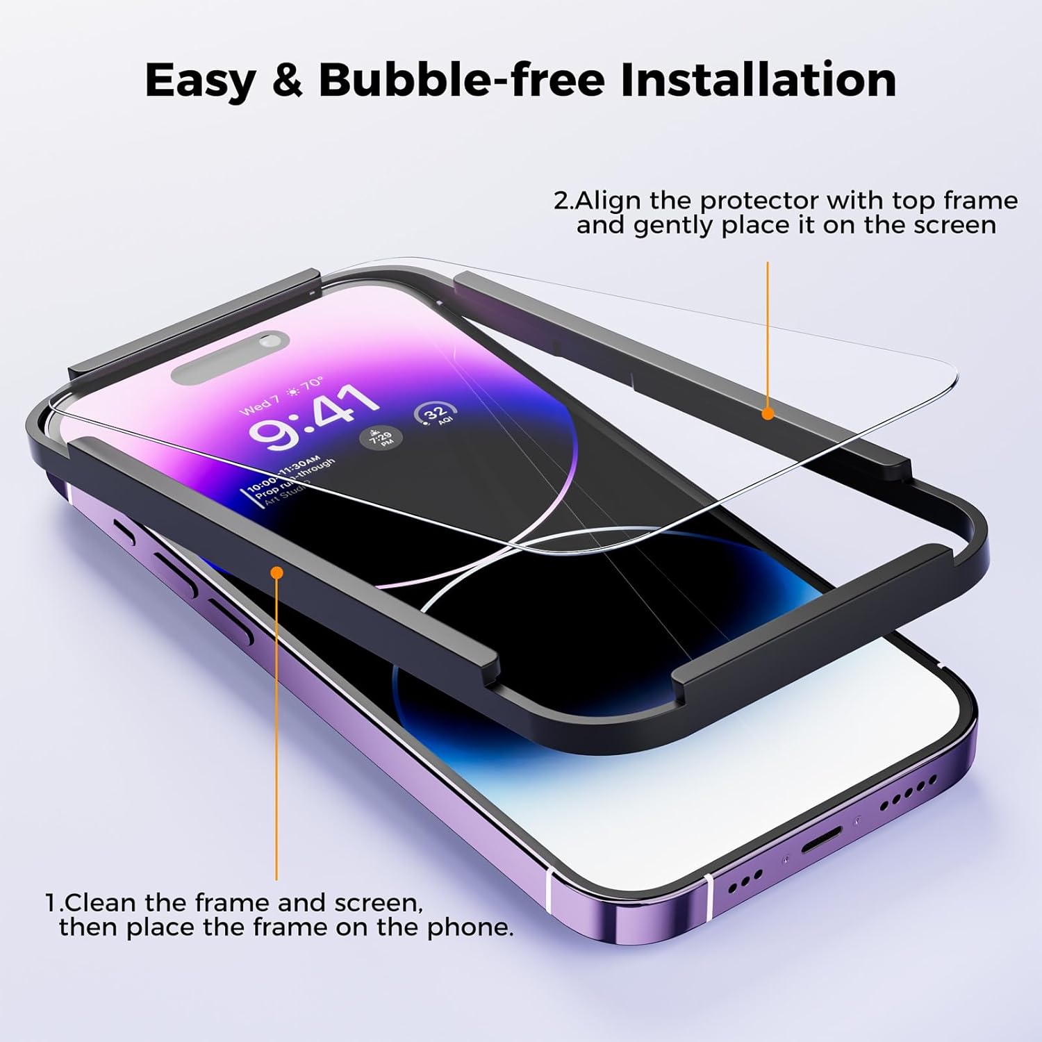 Compatible con iPhone 14 Pro Max, protector de pantalla de vidrio templado (paquete de 3), dureza 9H, resistencia a los arañazos, sin burbujas y