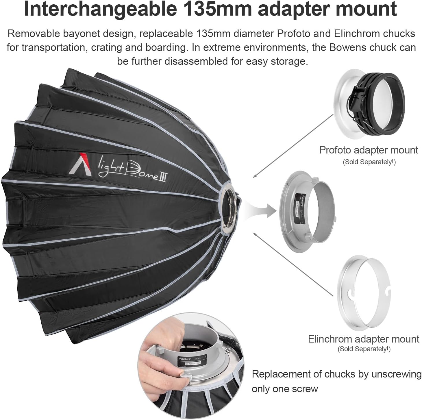 Aputure Light Dome III – Caja de luz circular de plegado rápido de 3 pies (35.4 in), caja de luz circular Bowens Mount con plegado rápido, diseño de