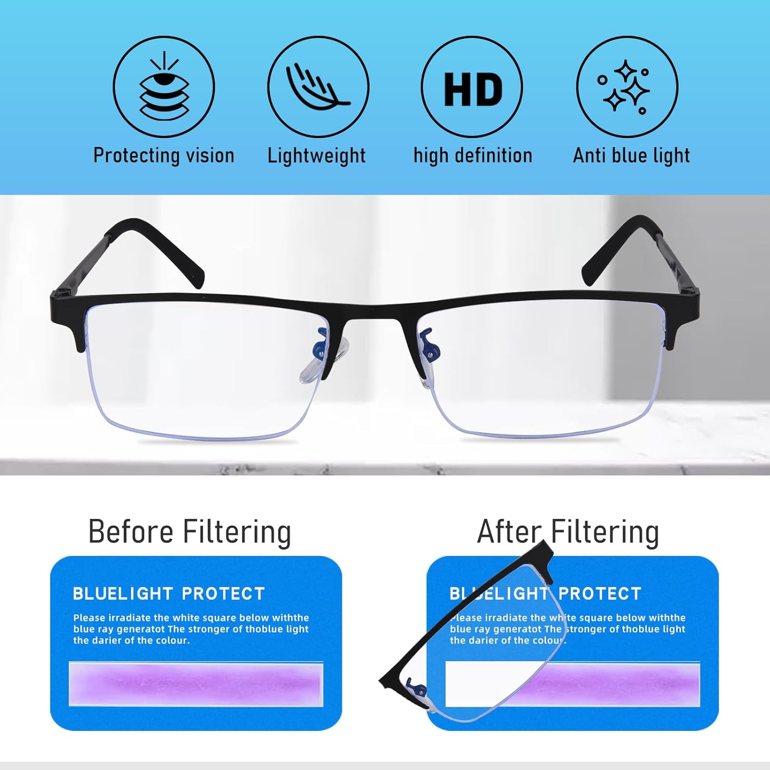 Paquete de 3 lentes de lectura para hombre, ligeros marcos de metal con bloqueo de luz azul, filtro elegante para rayos UVdeslumbramiento de