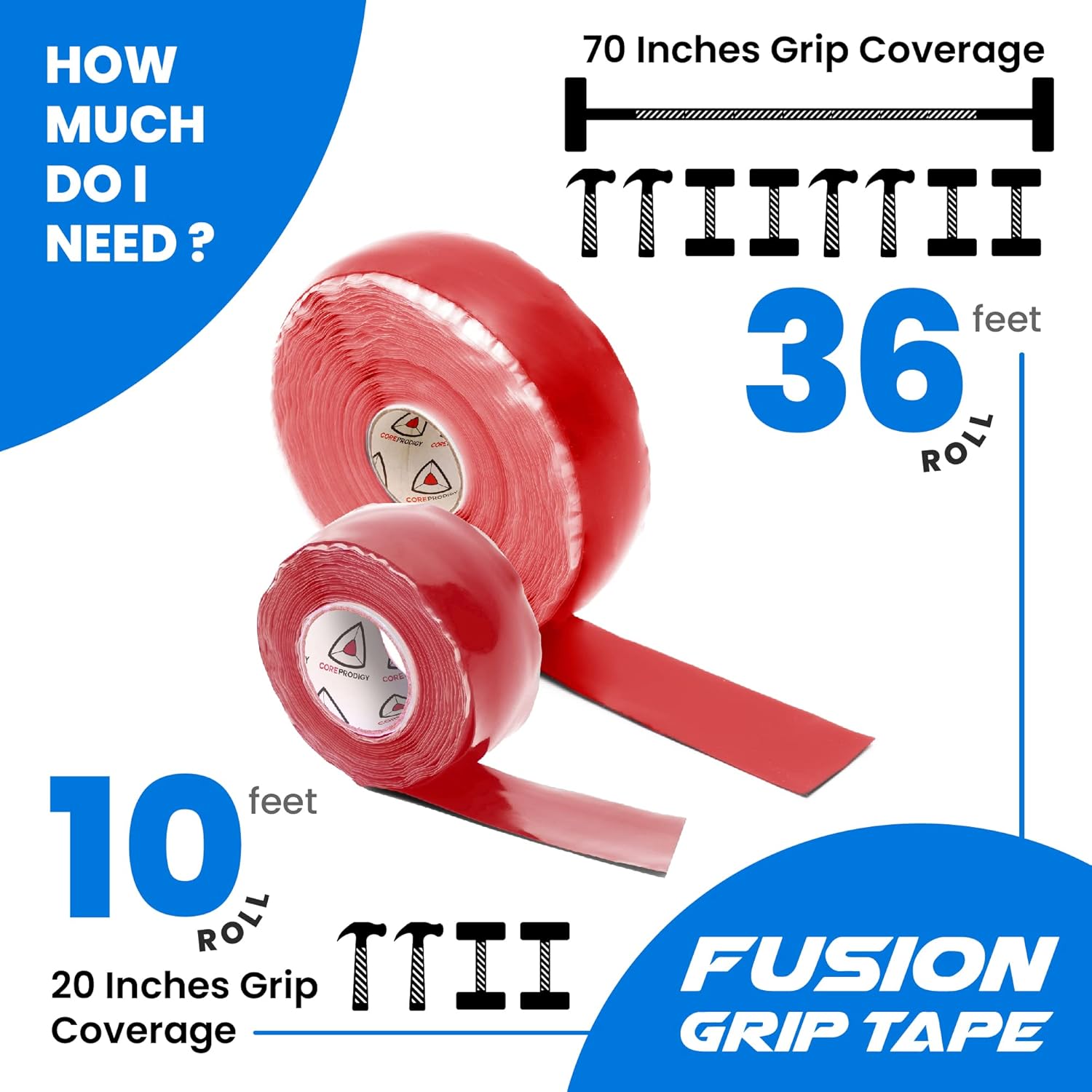 Core Prodigy Fusion Grip Tape – Envoltura de goma de silicona para barras de dominadas, pesas, mancuernas, equipos deportivos y de gimnasio y