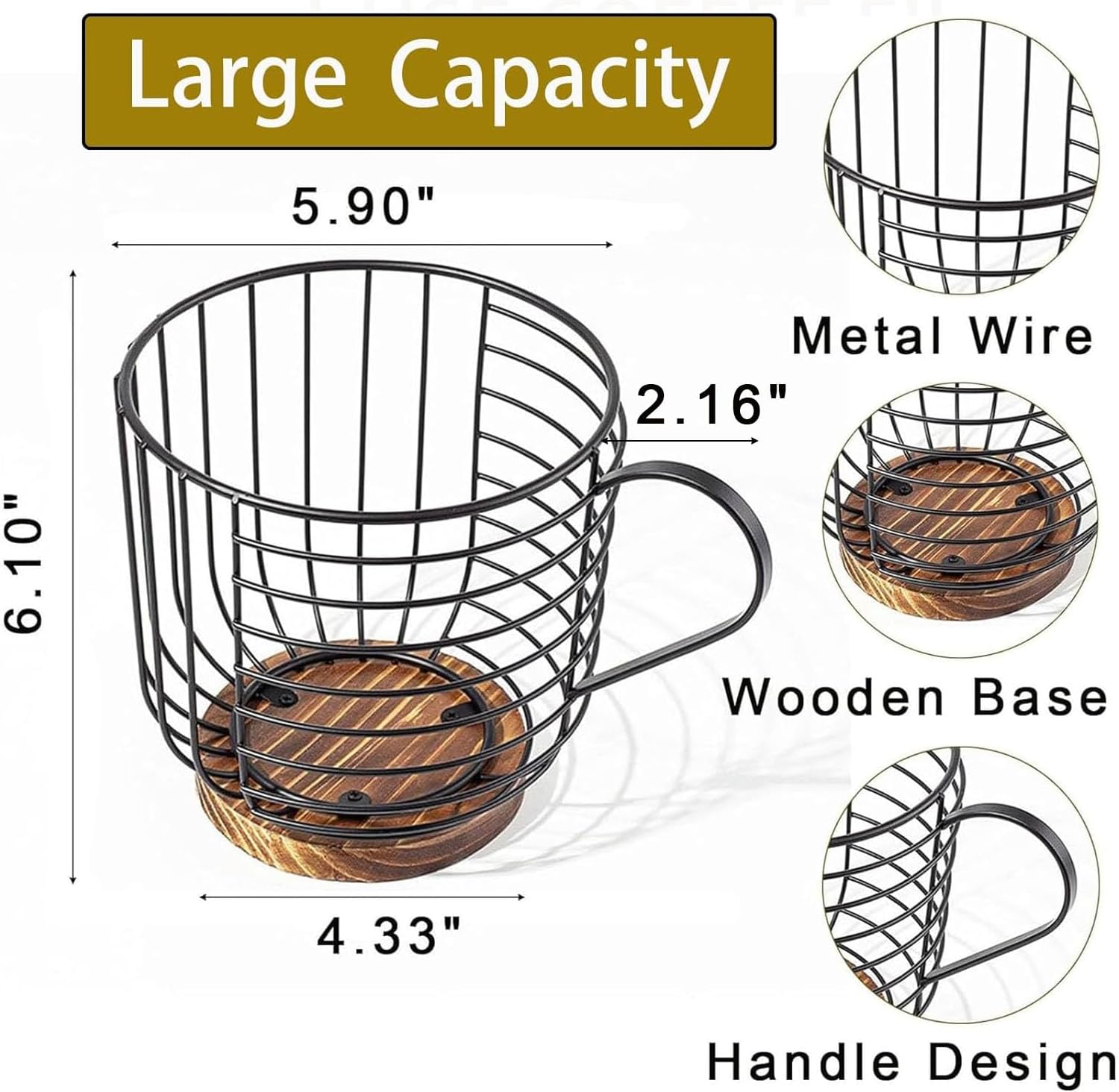Soporte para cápsulas de café para mostrador, portavasos K para mostrador, soporte para filtro de café con base de madera, organizador de