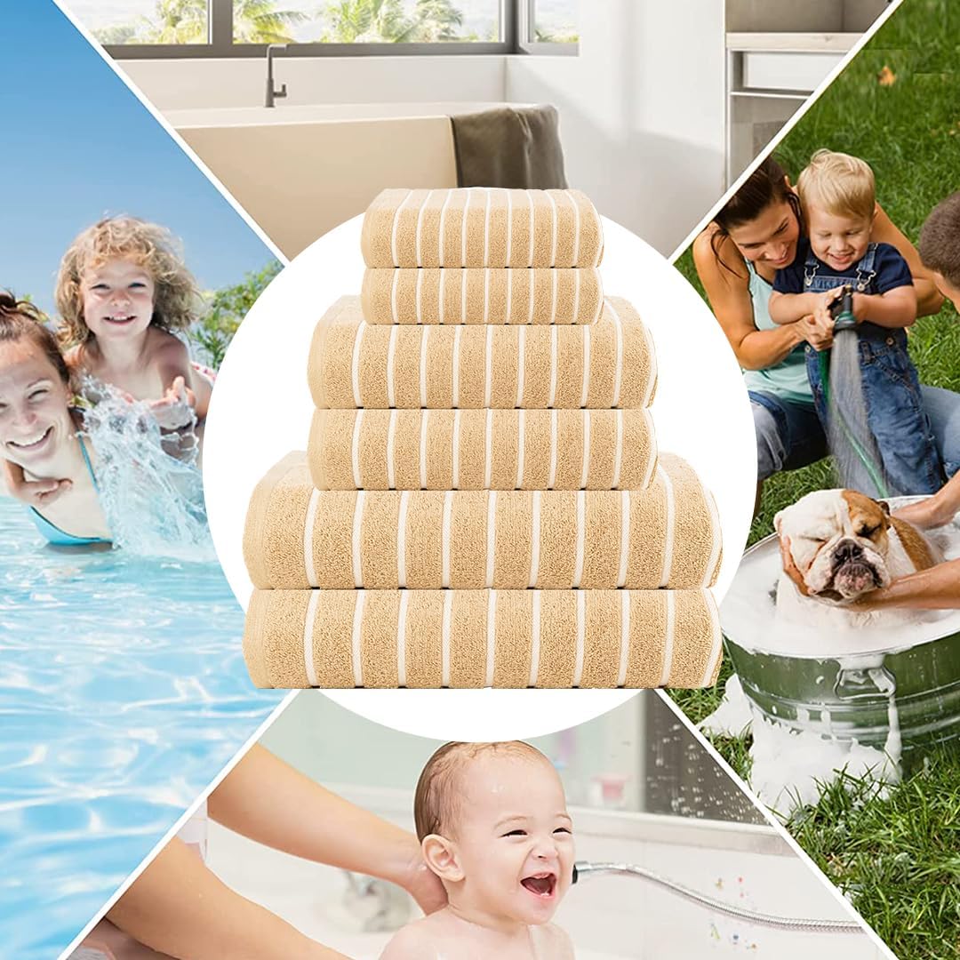 CASA COPENHAGEN Ecstatic – Juego de toallas de 6 piezas, color beige, 21.16 ozm, 2 toallas de baño, 2 toallas de mano y 2 toallas pequeñas,