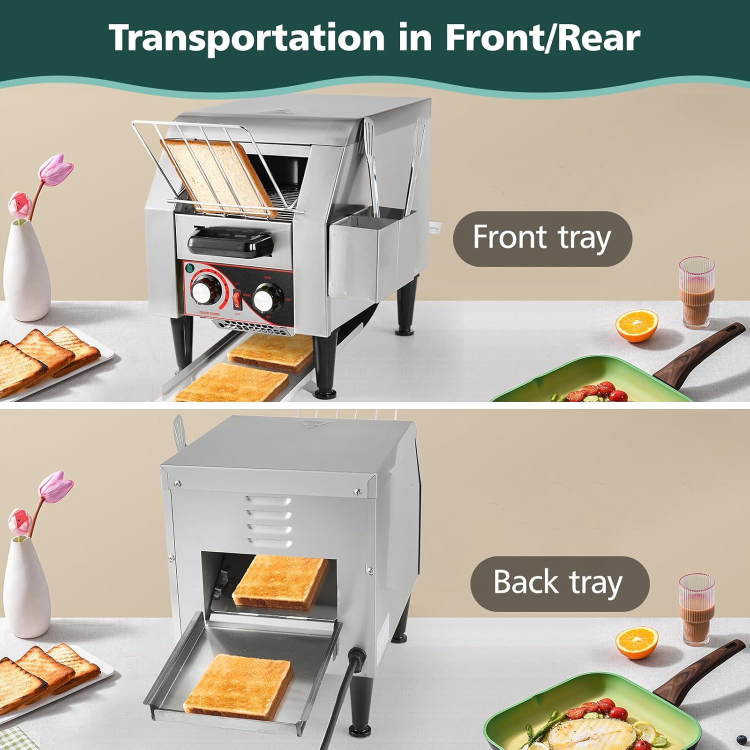 Hiteemer Tostadora comercial 150 rebanadashora, horno tostador para restaurante resistente 1300 W tostadora eléctrica de acero inoxidable con mango