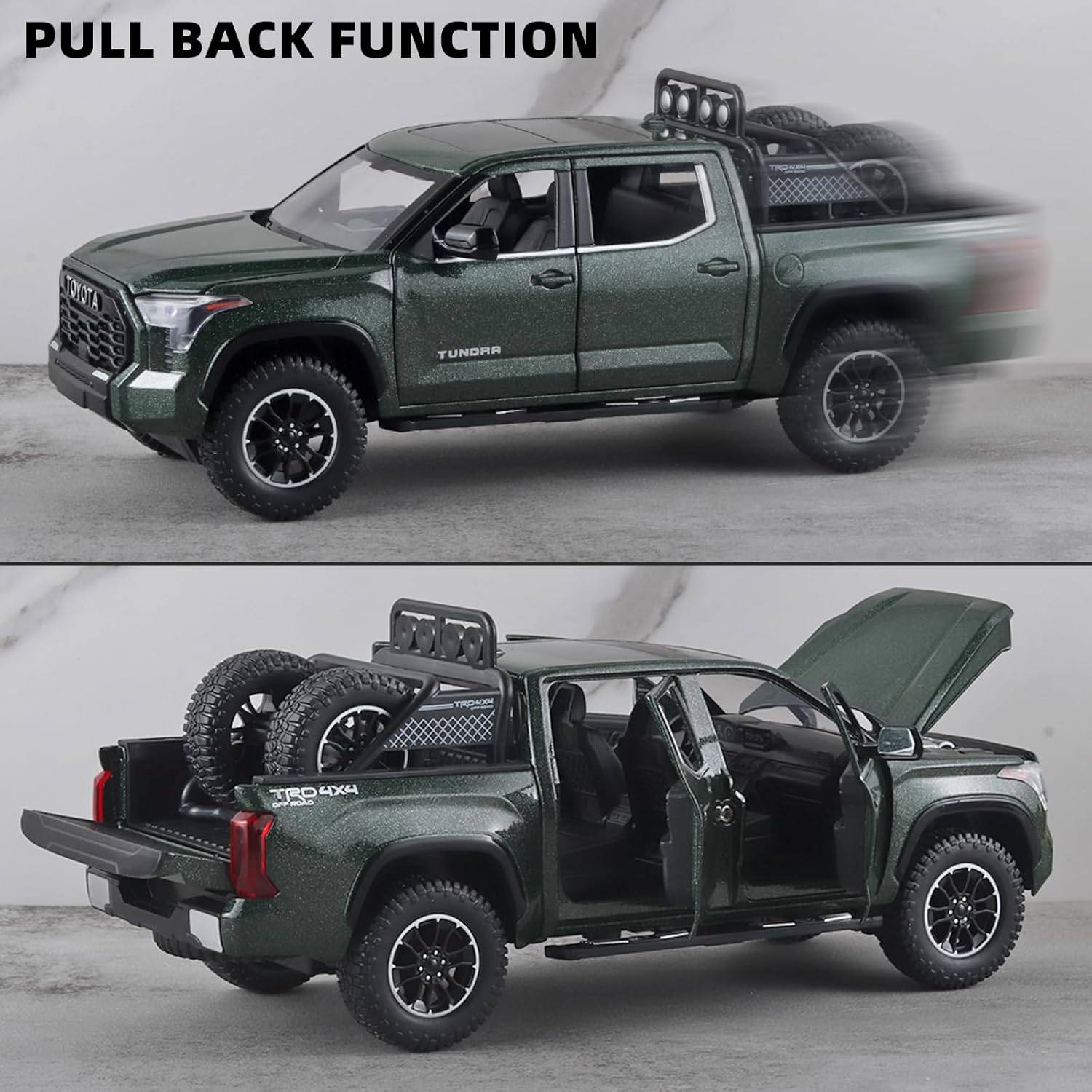 Toy Trucks for Boys 124 Tundra Diecast Metal Model Toy Pickup Truck Pull Back Car Model with Light and Sound Toy Trucks for Boys Age 4-7(Green)