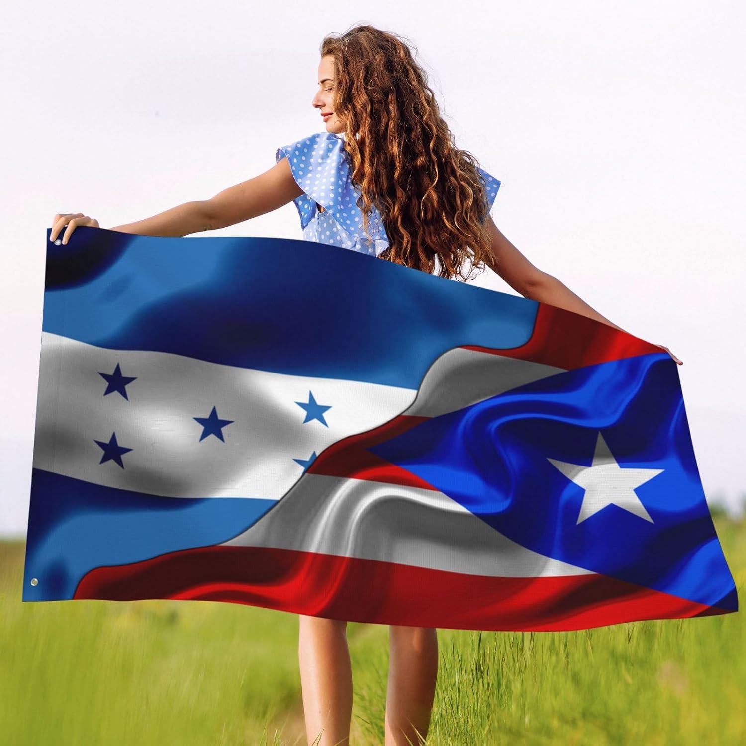 Banderas de bandera puertorriqueña de Honduras y Puerto Rico para exteriores de 3 x 5 pies, tres capas de tela para coser a doble cara, impresión de