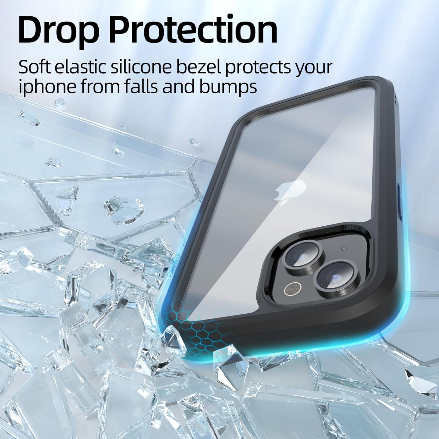 WXR Compatible con iPhone 15, parachoques de silicona suave y parte trasera de policarbonato duro transparente e interior de policarbonato duro,