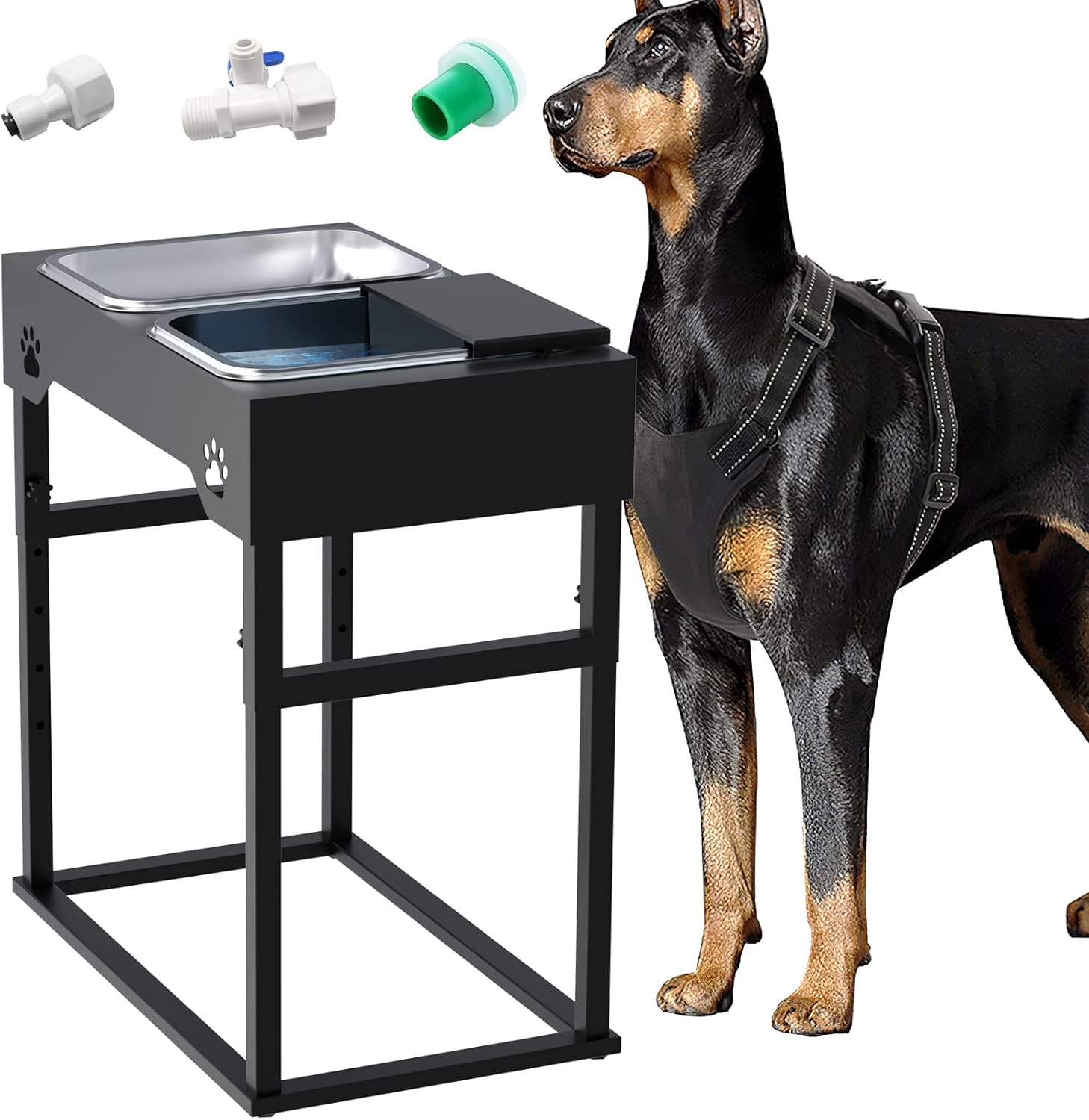 Autofeedog Comedero automático elevado para perros, acero inoxidable, 8 alturas ajustables, reduce el estrés de las articulaciones, fácil de limpiar