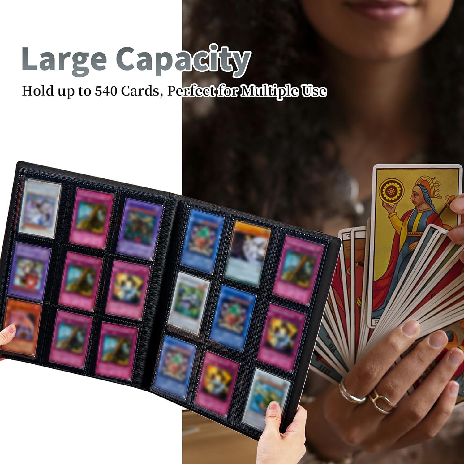 Yin-Yang – Carpeta de tarjetas de zorro, 9 bolsillos para álbum de tarjetas intercambiables, carga lateral, 540 bolsillos, tarjetero de poliuretano