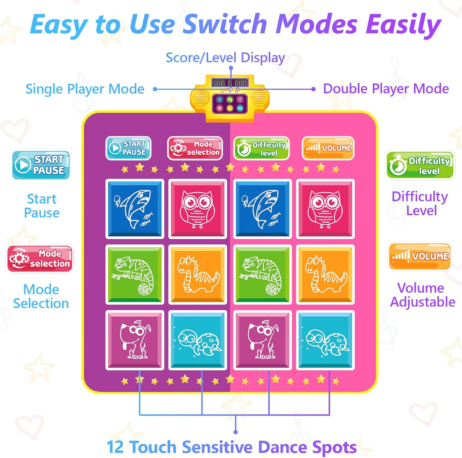 Juguetes de tapete de baile, regalo para niños y niñas de 3 a 12 años, tapete de baile de doble jugador, almohadilla electrónica con 12 botones