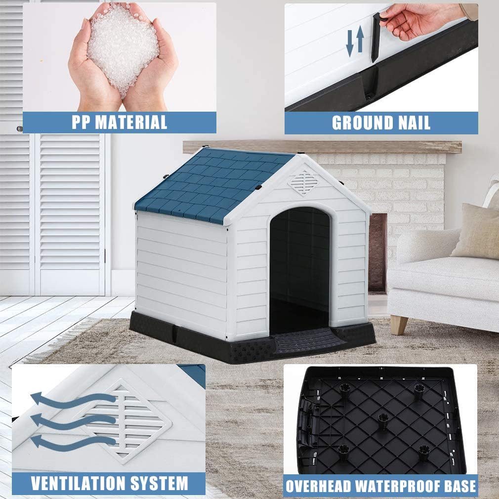 Casa para perros, casa extra grande para perros pequeños, medianos y grandes, impermeable, de plástico, duradero, para interiores y exteriores,