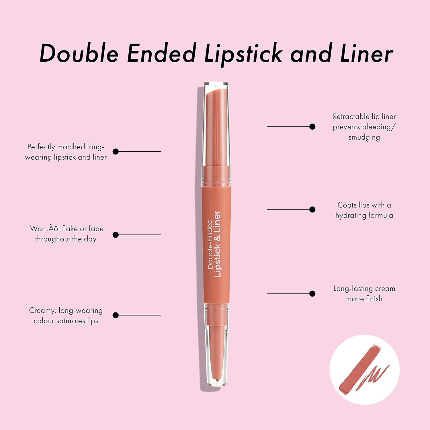 MCoBeauty Lápiz labial y delineador de doble punta, cremoso, de larga duración, color mate, satura, herramienta de labios retráctil perfecta 2 en 1,