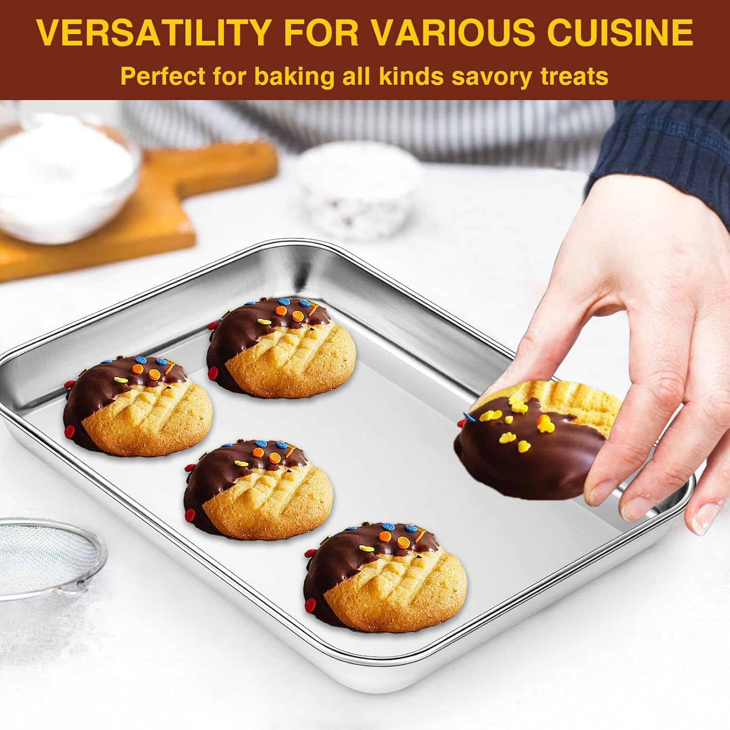 Wildone Juego de bandejas para hornear, bandeja para hornear, bandeja para hornear, tostadora, horno, 12 bandejas de acero inoxidable para hornear,