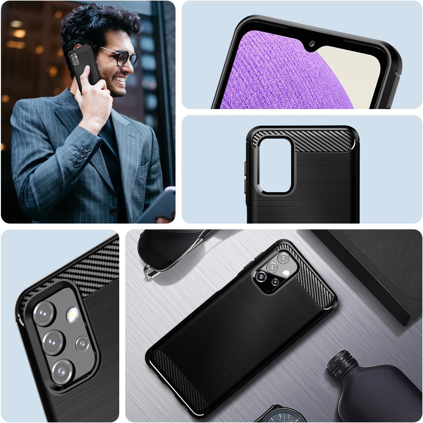 Funda compatible con Samsung Galaxy A32 5GM32 5G, funda de teléfono delgada con absorción de golpes, funda protectora de goma TPU de fibra de