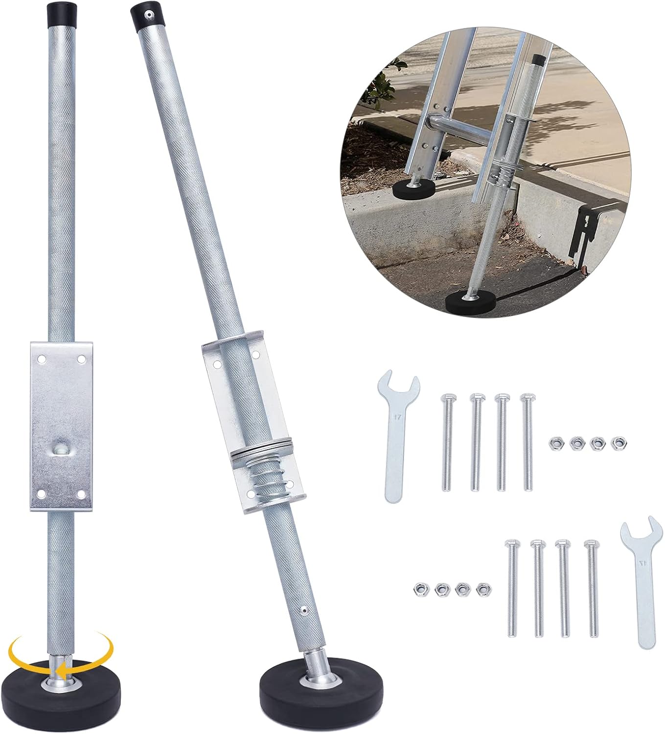 Nivelador estabilizador de escalera ajustable, 2 niveladores de escalera para escaleras de extensión, 18.5 a 22.44 pulgadas, estabilizador universal