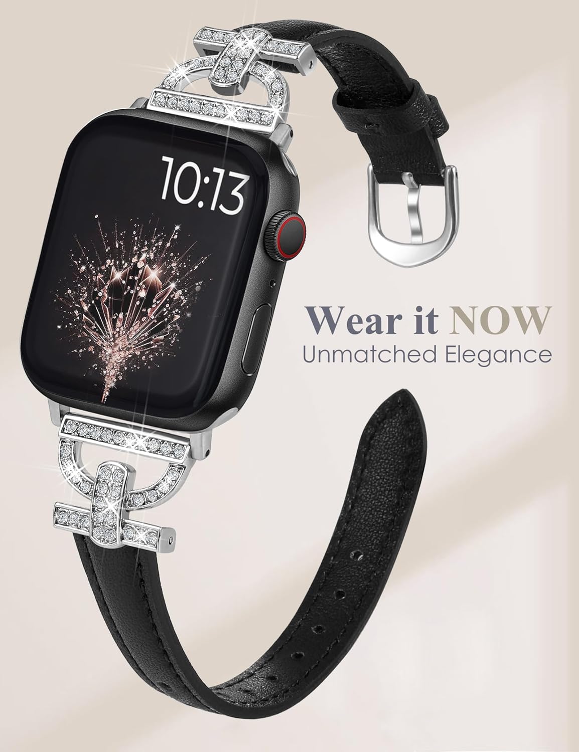 TOYOUTHS Correa de cuero compatible con Apple Watch Band 3840414244451.929 in, correa delgada y elegante para mujer con hebilla de metal de diamante