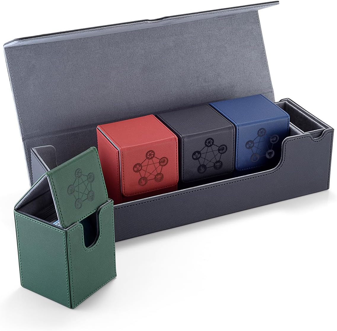 Caja de cartas 5 en 1 para tarjetas PTCGYGOMTG  Incluye 4 fundas para cartas y 1 caja de almacenamiento de tarjetas coleccionables premium con