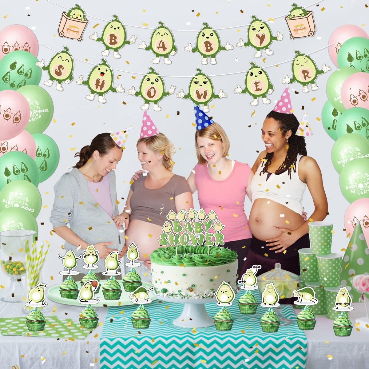 Decoraciones de fiesta de baby shower, tema de aguacate y frutas, suministros para fiesta de baby shower, pancartas de baby shower, 18 globos de