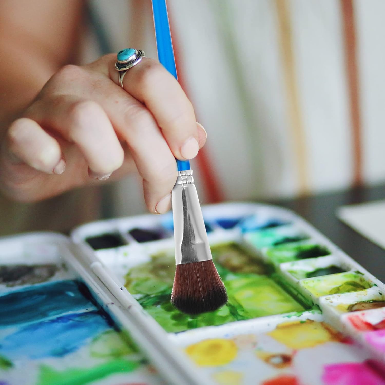 6 pinceles para fregona para pintura acrílica, pincel de mezcla de 1 pulgada, pinceles de pintura para pintura acrílica, pincel ovalado para