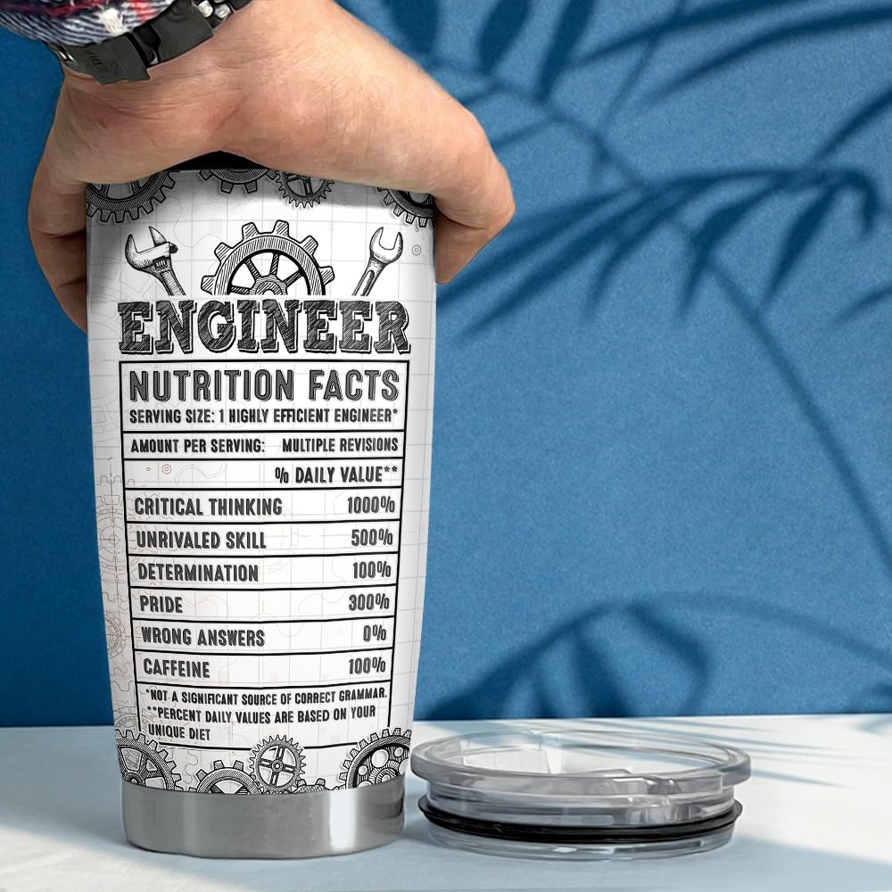 SANDJEST Vaso de ingeniero de 20 onzas, regalos de ingeniero para hombres, ingenieros, acero inoxidable, aislados, taza de café, taza de viaje,
