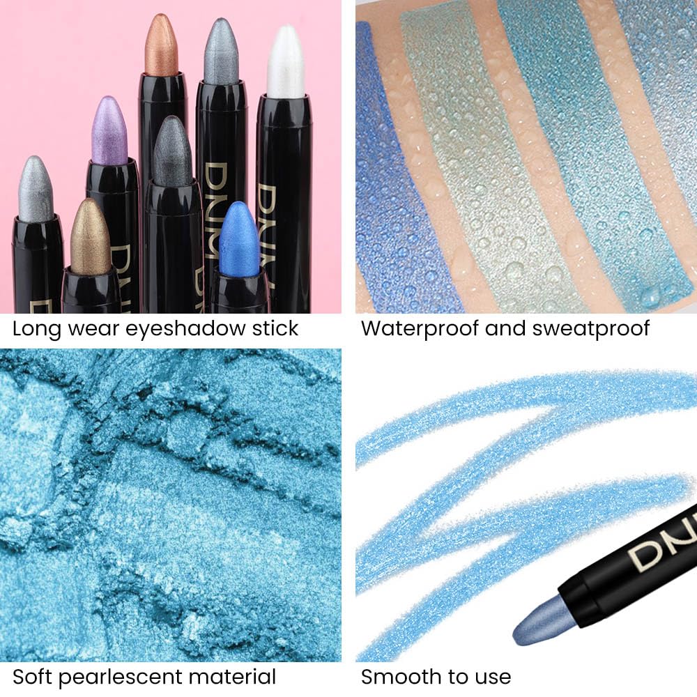 AMY’S DIARY Sombra de ojos, lápiz crema en barra 4 piezas, sombra de ojos impermeable, verde claro, azul oscuro, brillante, metálico, sombra de ojos