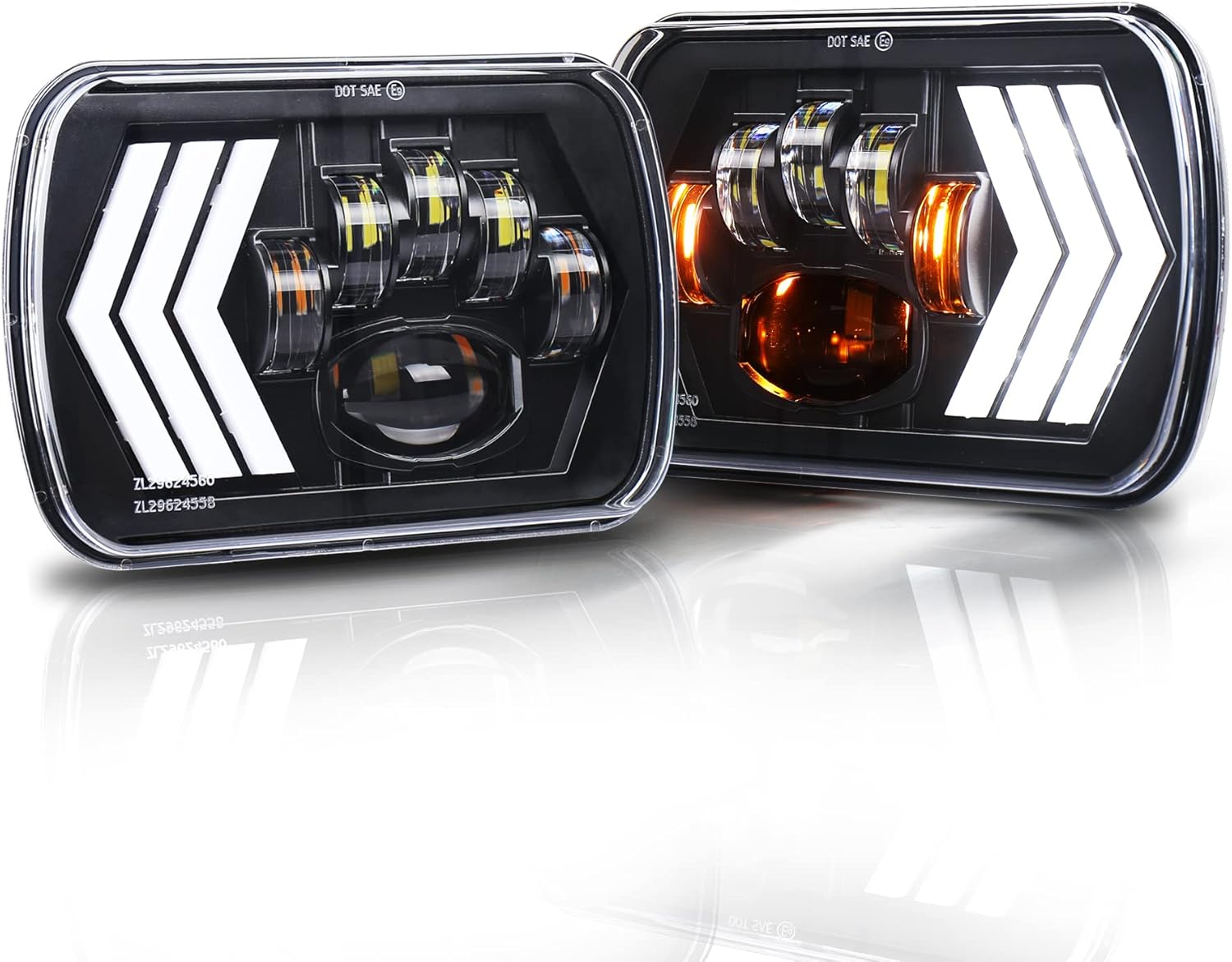 Faros delanteros LED 7×6 55W cuadrados 5×7 pulgadas con flecha blanca y ámbar DRL señal de giro secuencial dinámica para Wrangler YJ XJ Toyota GMC