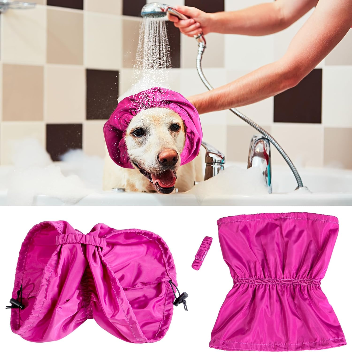 Gorro de ducha impermeable para perro, 2 unidades, de 11.81 pulgadas, gorro de baño para perro con correa ajustable, para baño, perro, lluvia,