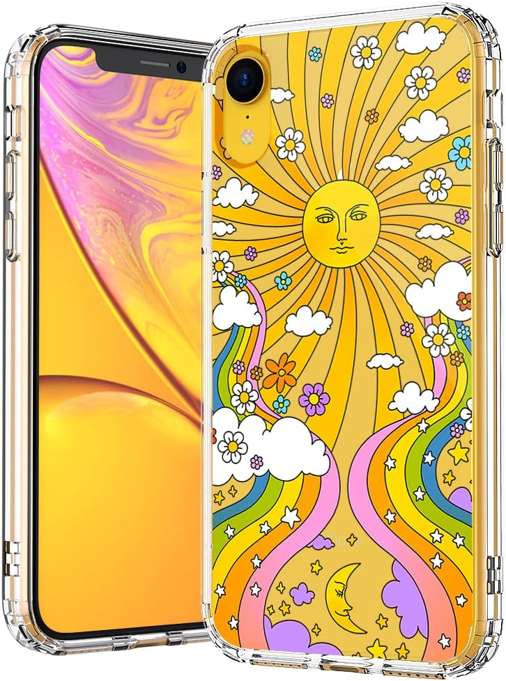 MOSNOVO Funda rígida de plástico transparente con diseño de arte psicodélico de los años 70 con parachoques de TPU para iPhone XR