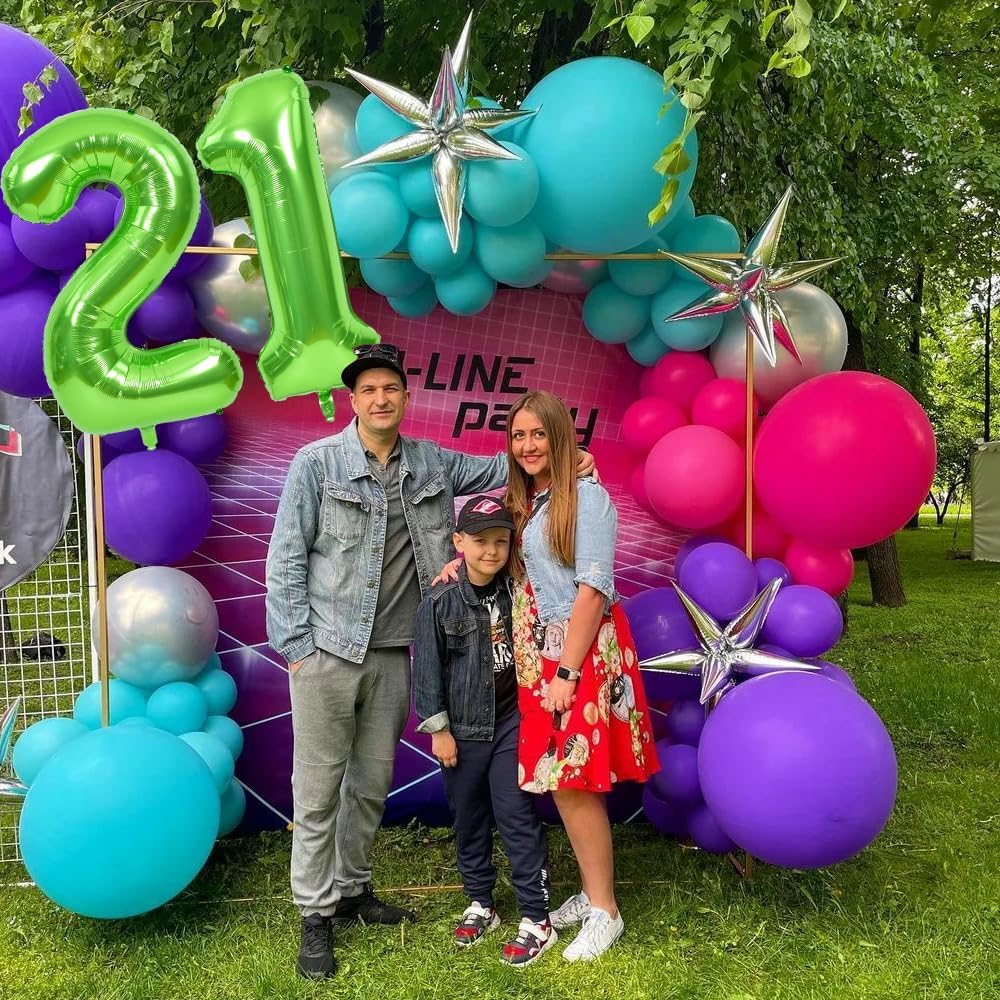 TONIFUL Globos grandes de 40 pulgadas con números verdes número 21 dígitos 21, globos de helio, globos de aluminio de Mylar con números grandes para