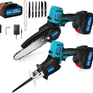 Kit combinado de herramientas eléctricas 2 en 1, mini motosierra, motosierra eléctrica inalámbrica sin escobillas con batería y cargador, sierra Kit combinado de herramientas eléctricas 2 en 1, mini motosierra, motosierra eléctrica inalámbrica sin escobillas con batería y cargador, sierra