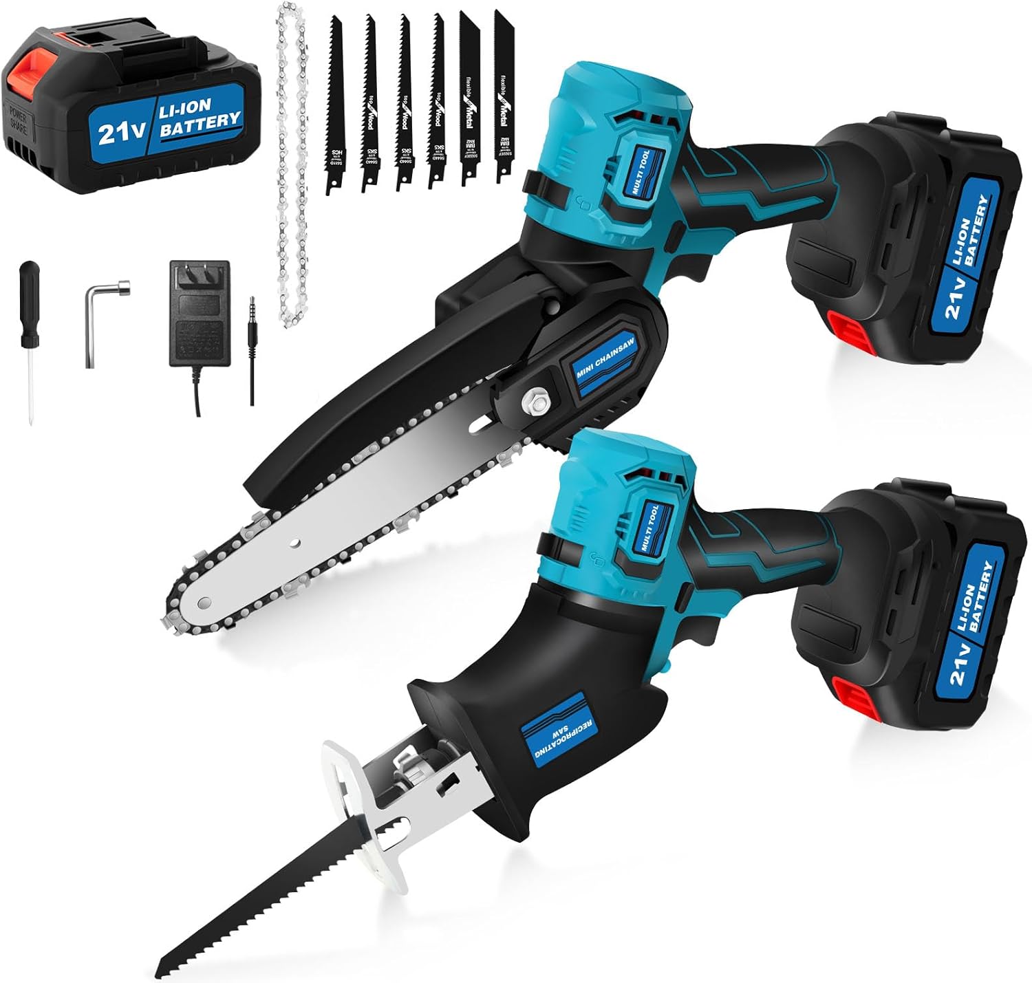 Kit combinado de herramientas eléctricas 2 en 1, mini motosierra, motosierra eléctrica inalámbrica sin escobillas con batería y cargador, sierra