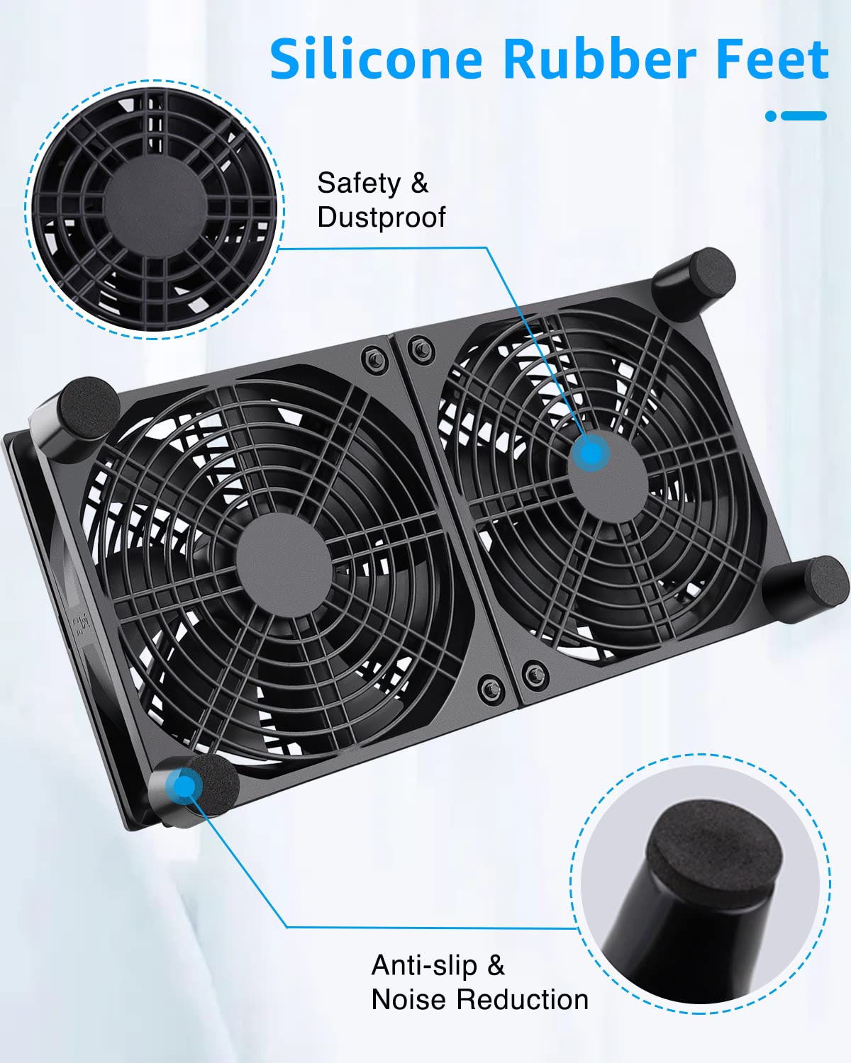 GDSTIME Ventiladores USB duales de 4.724 in y 5 V, ventilador de flujo de aire grande de 102 CFM para router TV Box Micro computadora y otros