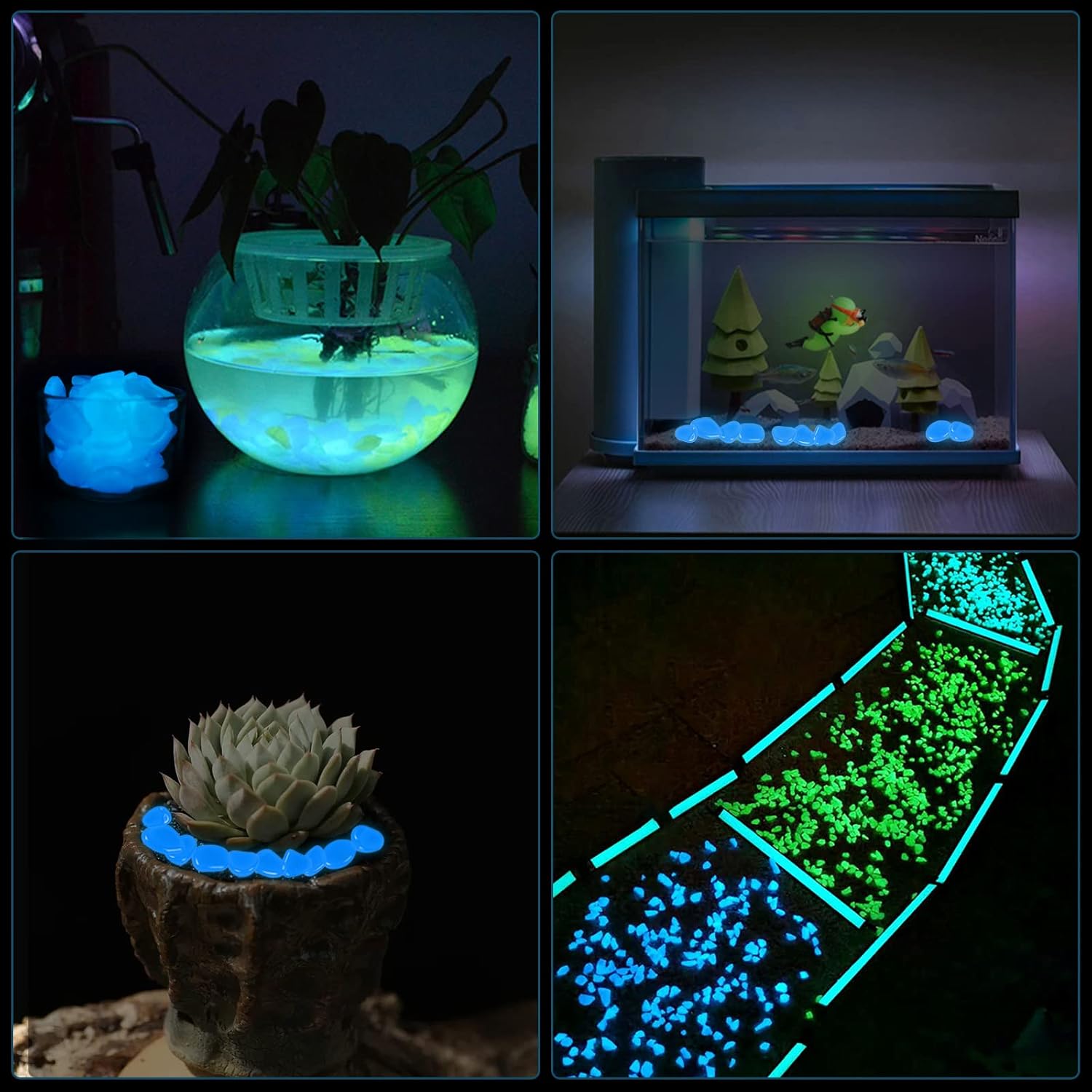 Oubest Piedras que brillan en la oscuridad para pecera, rocas brillantes y duraderas para decoración de acuarios, paisajismo al aire libre,
