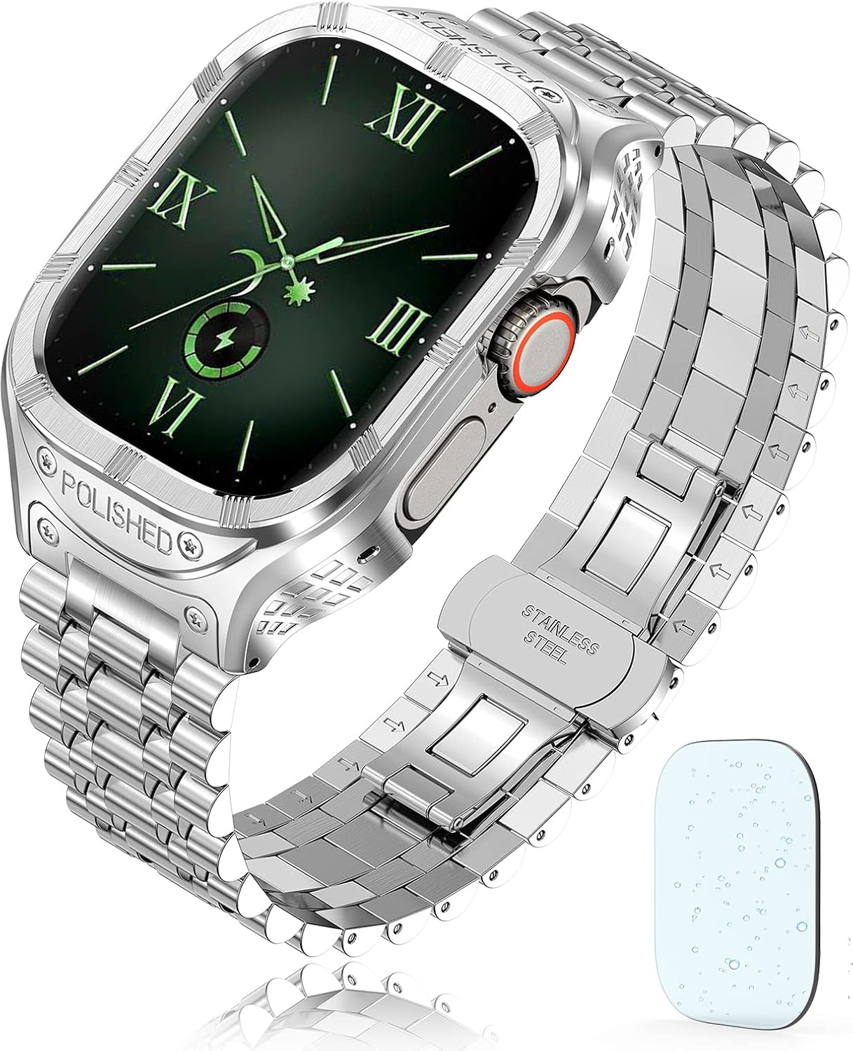 Stainless Steel CaseBand Compatiable for Apple Watch Band 49mm 45mm 44mm 42mm-Rugged Metal iWatch Case and Strap for Men iWatch Band Series
