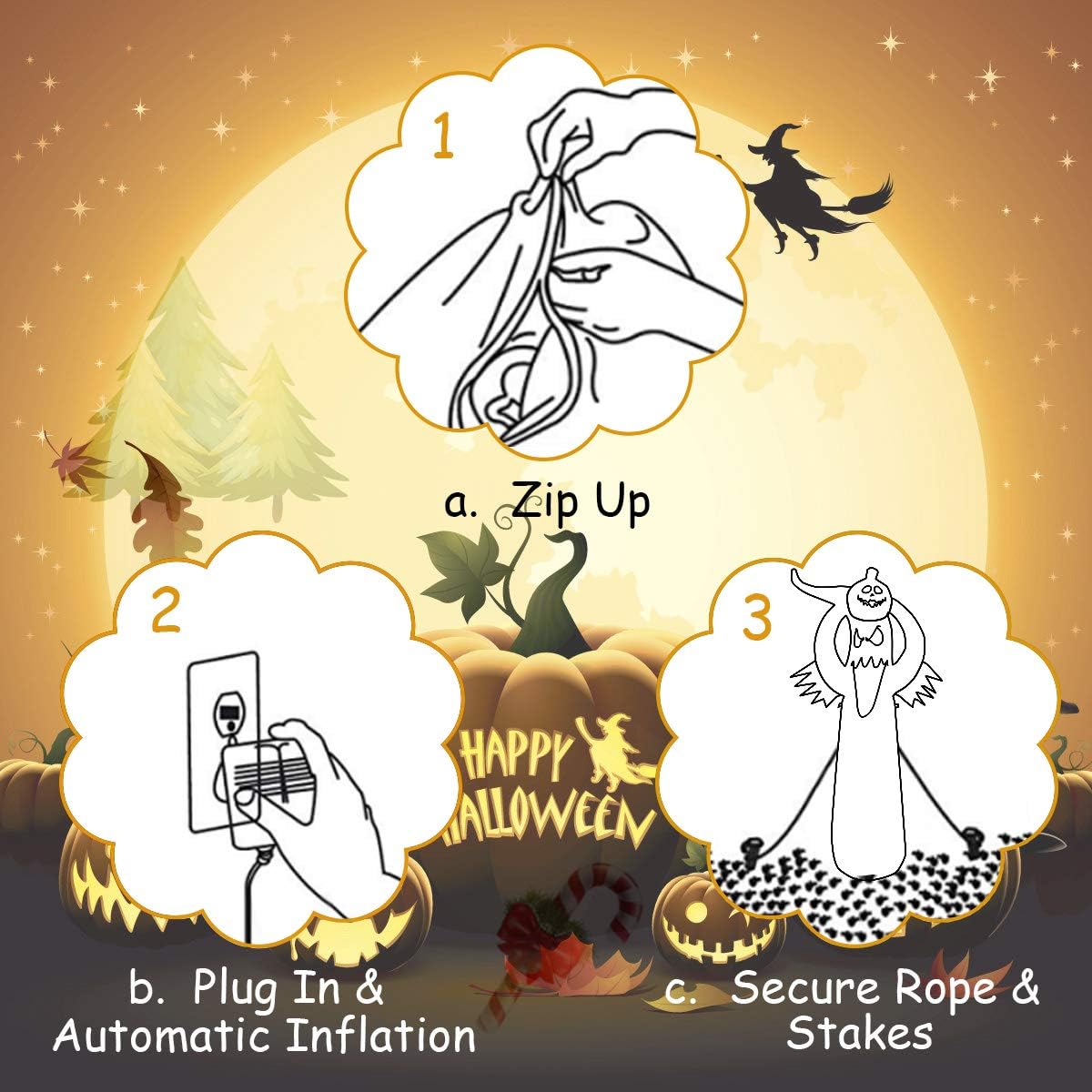 Tangkula Fantasma inflable de Halloween de 6 pies con calabaza, fantasma inflable con soplador y luces LED, decoraciones de Halloween fantasma