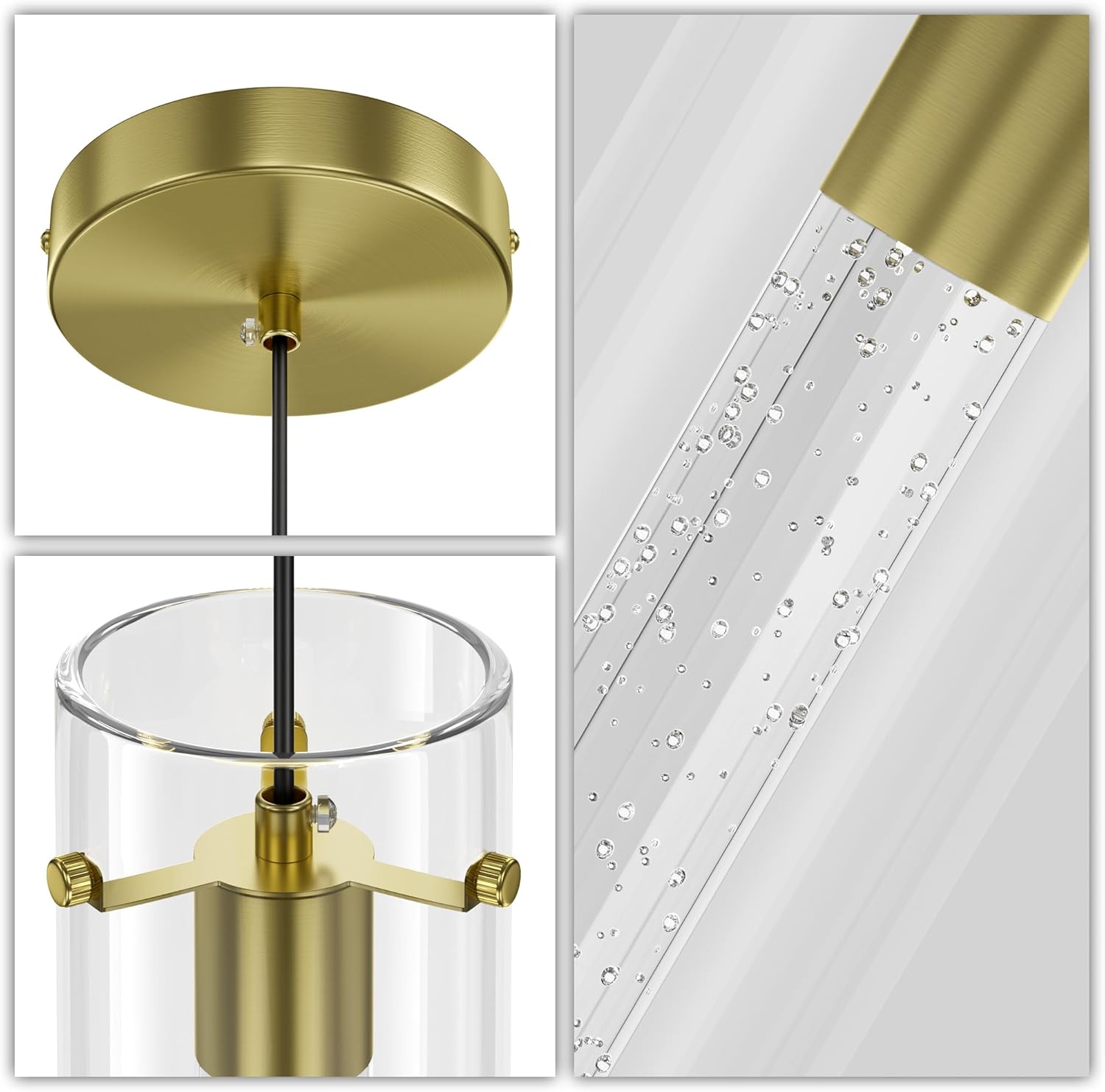 Aipsun Luces colgantes para isla de cocina, paquete de 3 lámparas colgantes de techo doradas de 3000 K modernas luces colgantes LED para cocina,