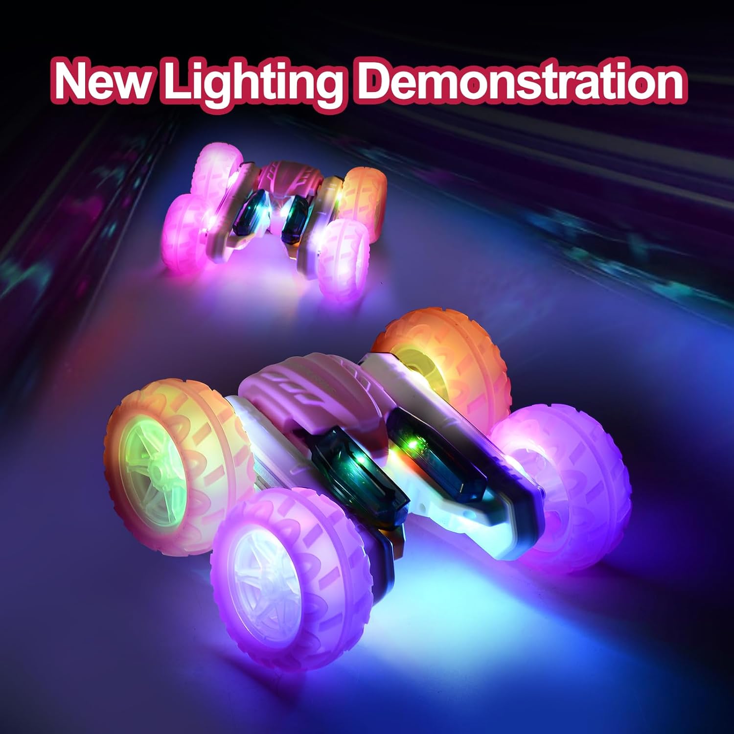 Coche de control remoto para niñas, auto de acrobacias rápidas LED, autos RC de 2.4 GHz, 4WD de doble cara giratoria de 360, juguetes para