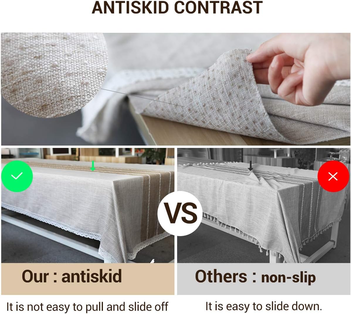 COSYLAND Mantel rectangular antideslizante rectangular de 55 x 87 pulgadas, de lino y algodón, sin arrugas, antidecoloración, lavable, bordado para