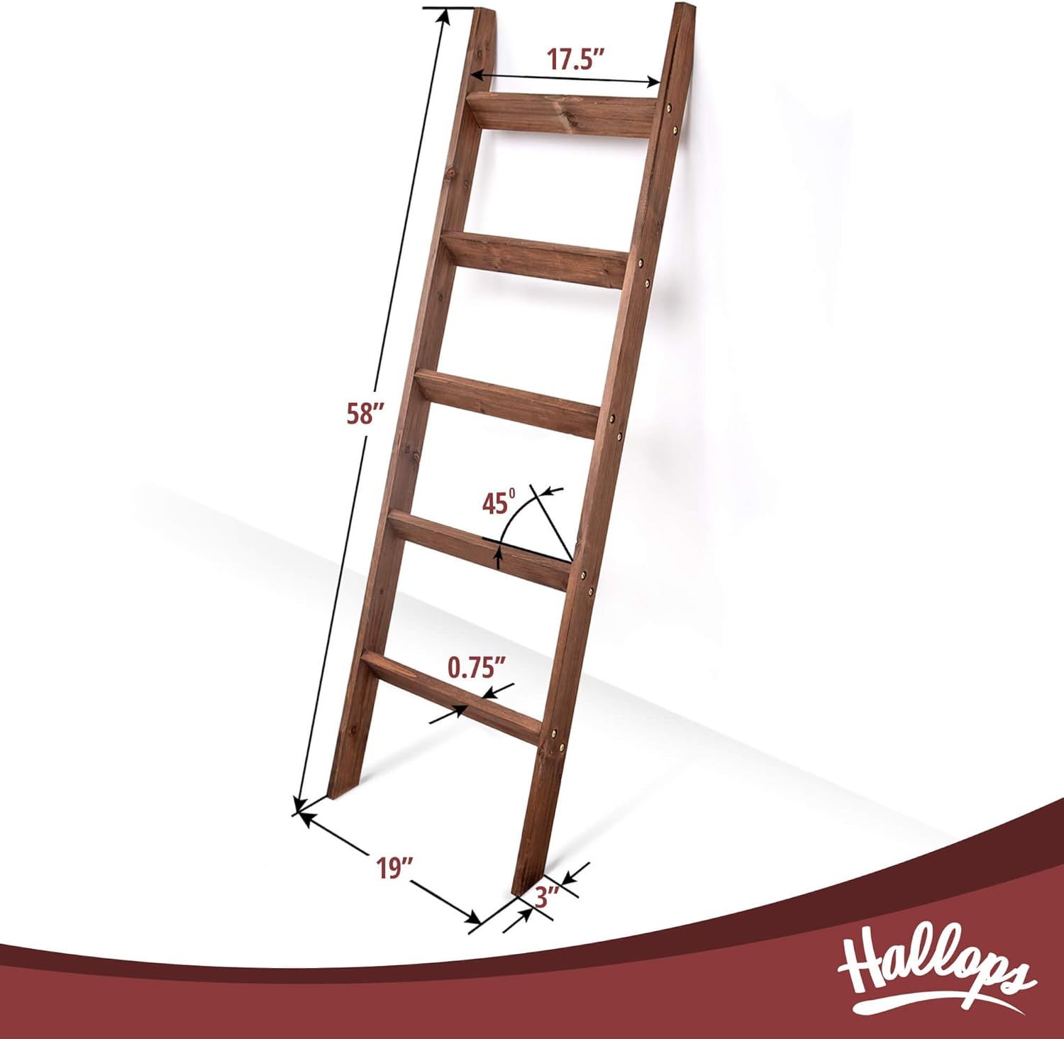 Hallops Estantería rústica de madera prémium de 5 pies, color marrón, montaje en pared