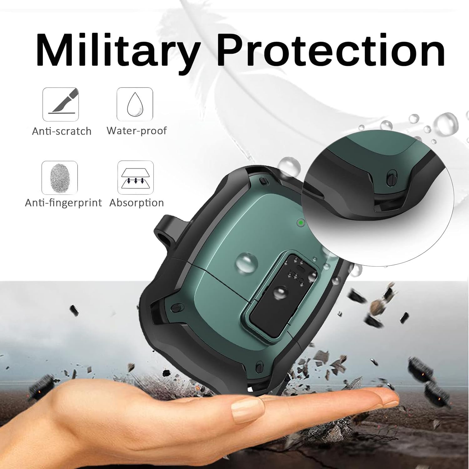 Miimall Funda compatible con Google Pixel Buds 2, bloqueo seguro, llavero antipérdida, LED frontal visible, funda resistente militar de cuerpo