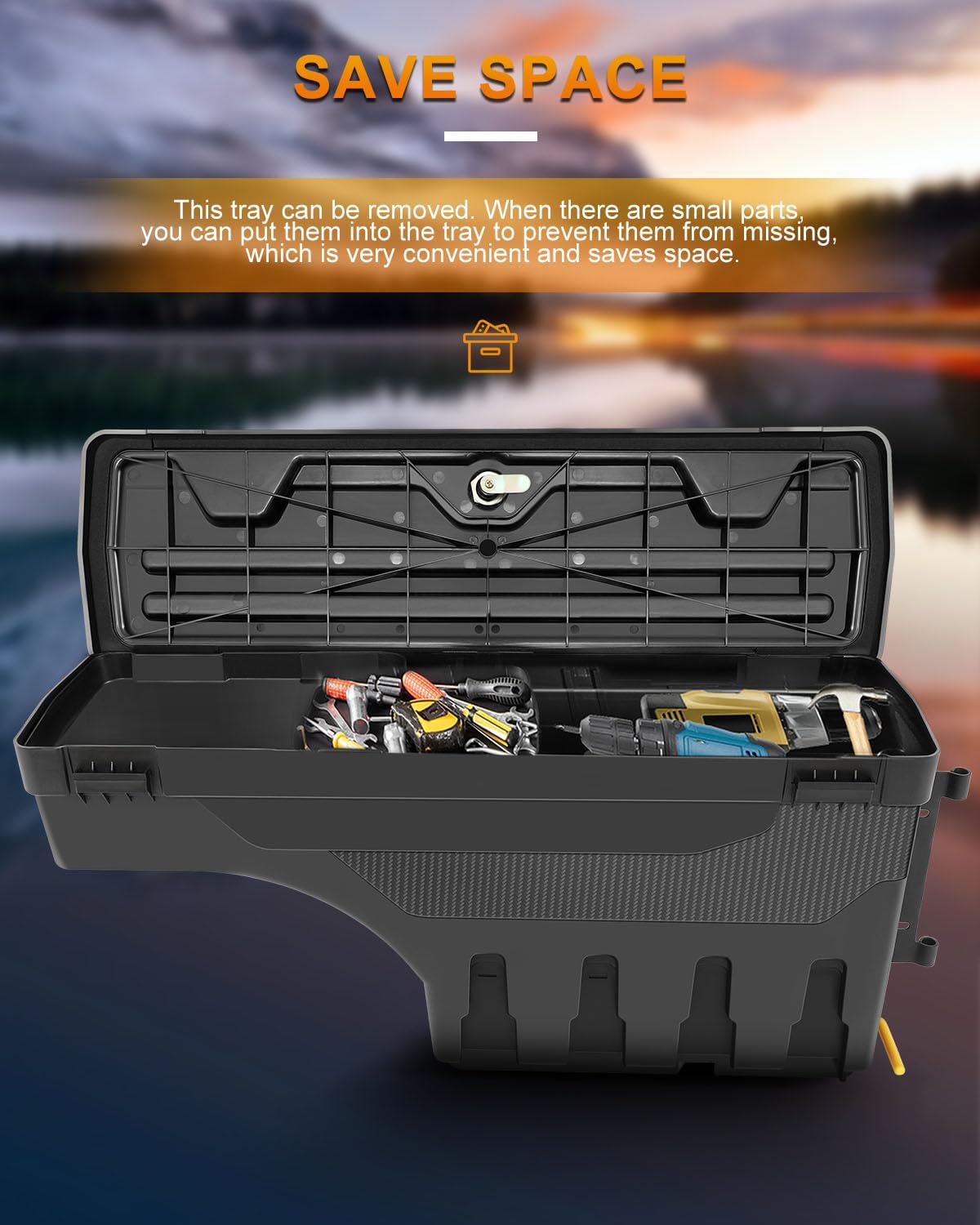 ROADFAR Caja de almacenamiento de repuesto para caja de camioneta del lado derecho del pasajero para Dodge Ram 1500 2019-2021, tapa con cerradura