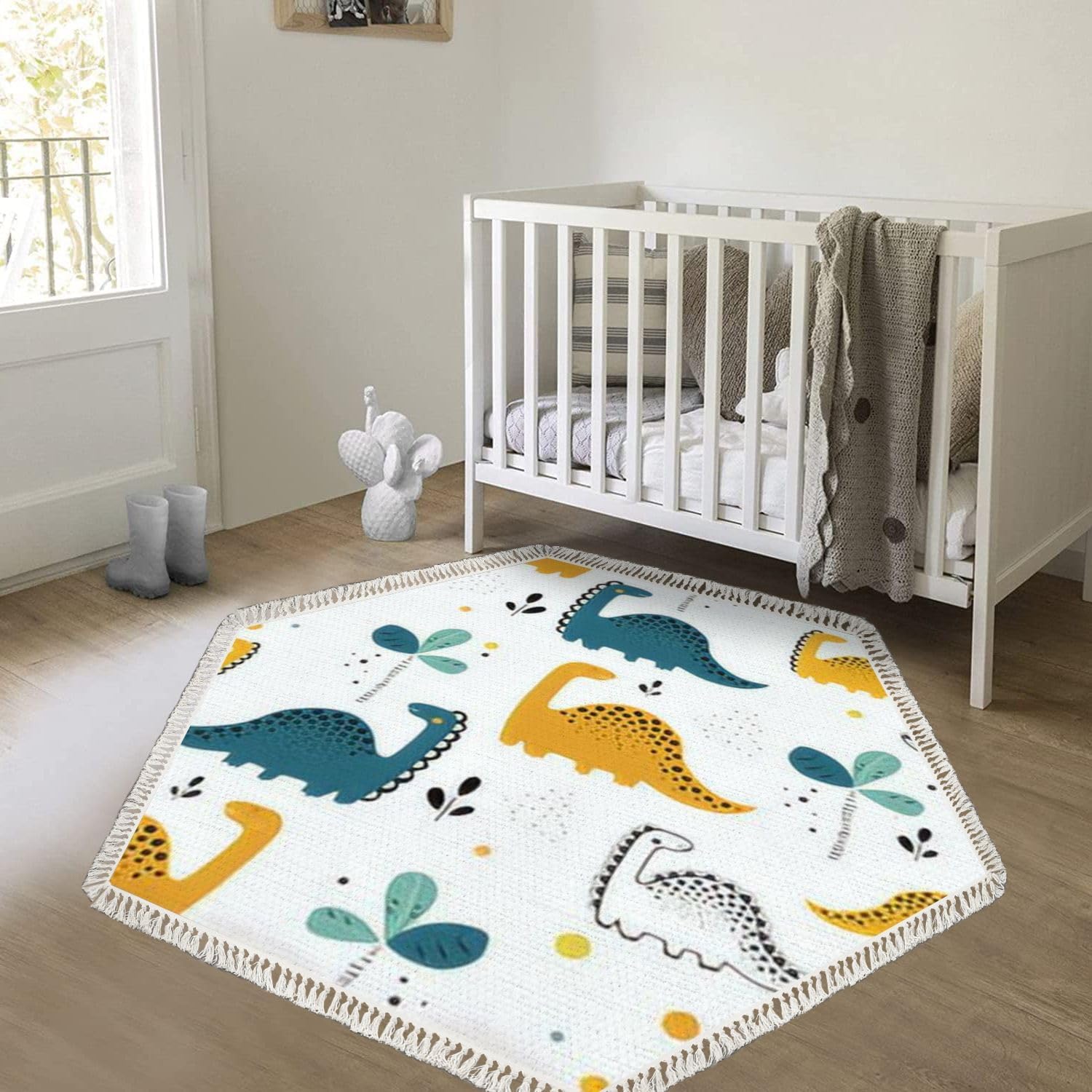Alfombra hexagonal bohemia para niños, dibujada a mano, estilo escandinavo, con borlas, alfombra de meditación, lavable, alfombra de pasillo para
