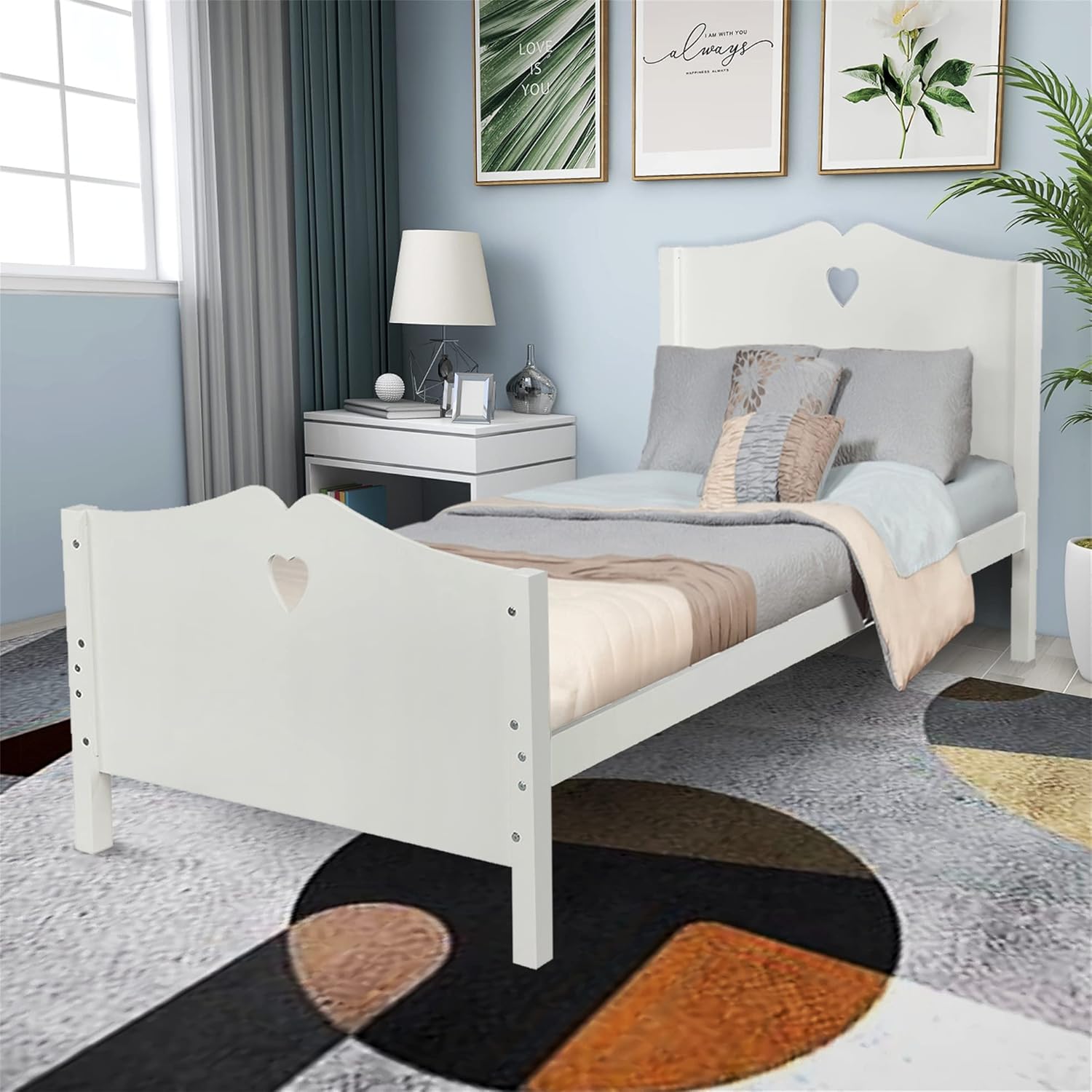 Harper & Bright Designs Base de cama individual con cabecero y estribo, cama de madera tamaño individual con soporte de listones de madera (nuevo,