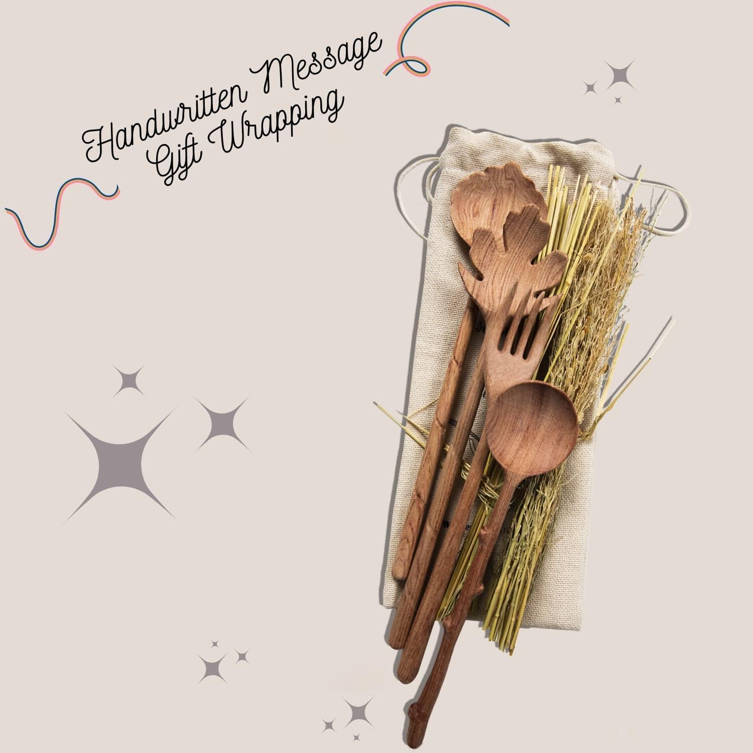 BVicHair Juego de 4 cucharas y tenedores de madera, juego de cucharas de ensalada de madera, regalos de amas de casa reales, regalos de cocina para