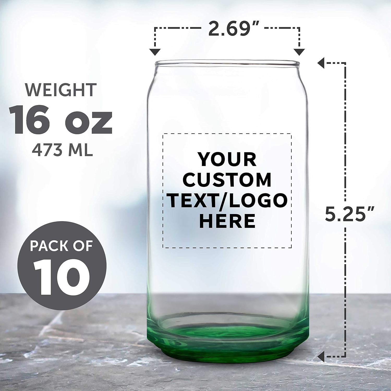 Juego de 10 vasos de lata de cerveza personalizados, 16 onzas, tamaño de pinta, texto promocional, logotipo, forma de lata de soda, cristalería,