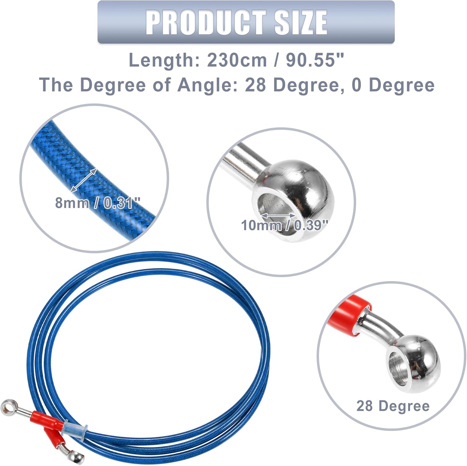 X AUTOHAUX 90.6 in 90.55″ Longitud 0.394 in ID motocicleta hidráulico freno línea aceite manguera tubo 28 0 acero inoxidable trenzado cable para ATV
